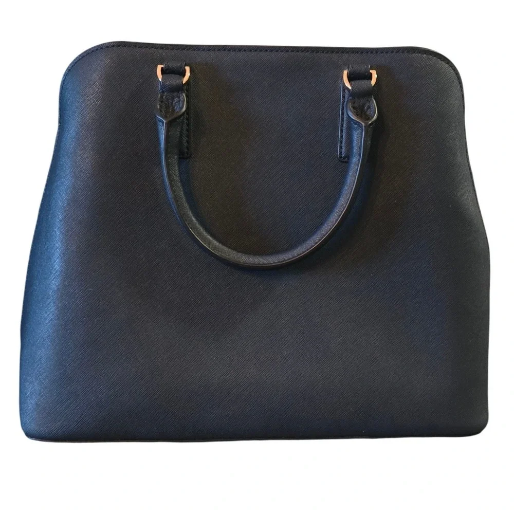 Tory Burch Navy Blue Structured Satchel Handbag Saffiano Leather Large‎ Tote